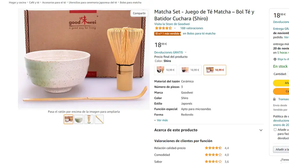 Kit para preparar té matcha