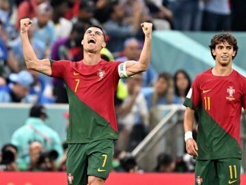 Cristiano Ronaldo celebra el primer gol de Portugal a Uruguay