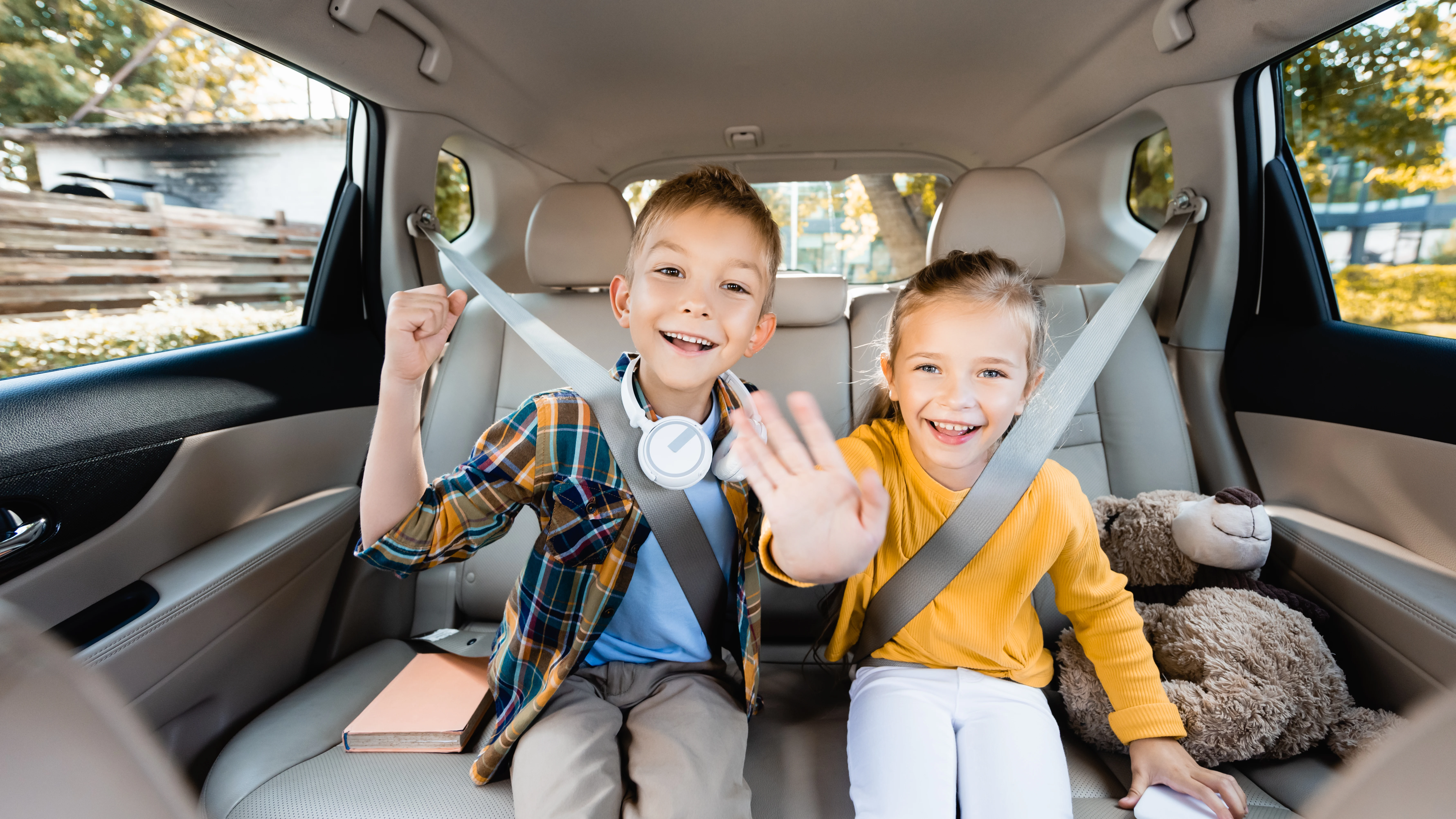Ni&ntilde;os viajando en la parte trasera de un coche