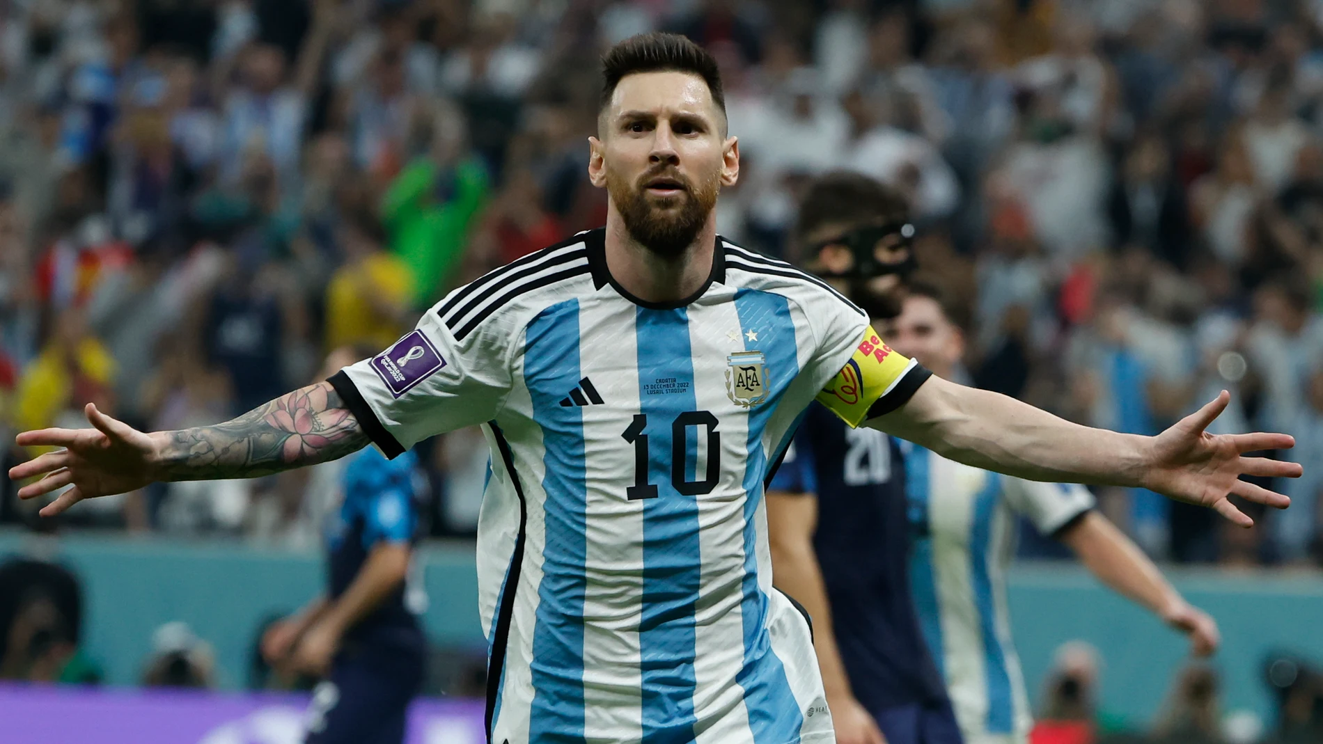 Leo Messi celebra el 1-0 ante Croacia en la semifinal del Mundial de Qatar