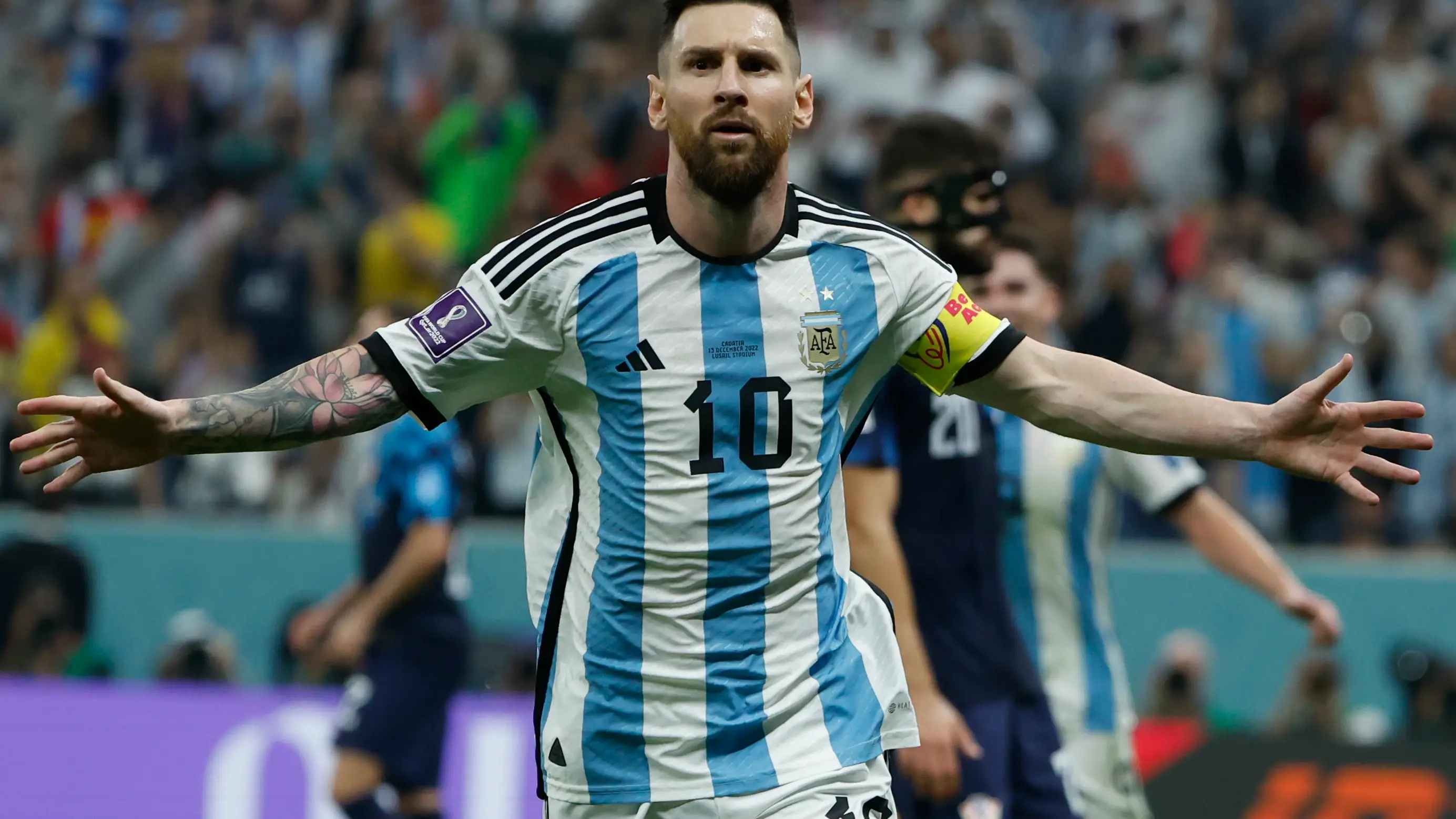 Leo Messi celebra el 1-0 ante Croacia en la semifinal del Mundial de Qatar