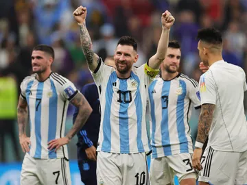 Leo Messi celebra la victoria ante Croacia Leo Messi celebra la victoria ante Croacia
