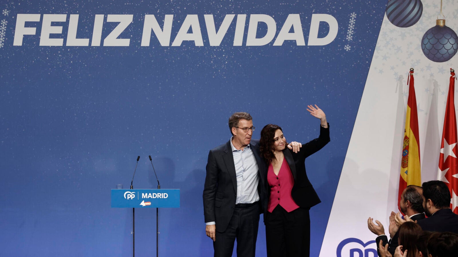 Feijóo y Ayuso endurecen su discurso contra el Gobierno en la cena de Navidad del PP: 
