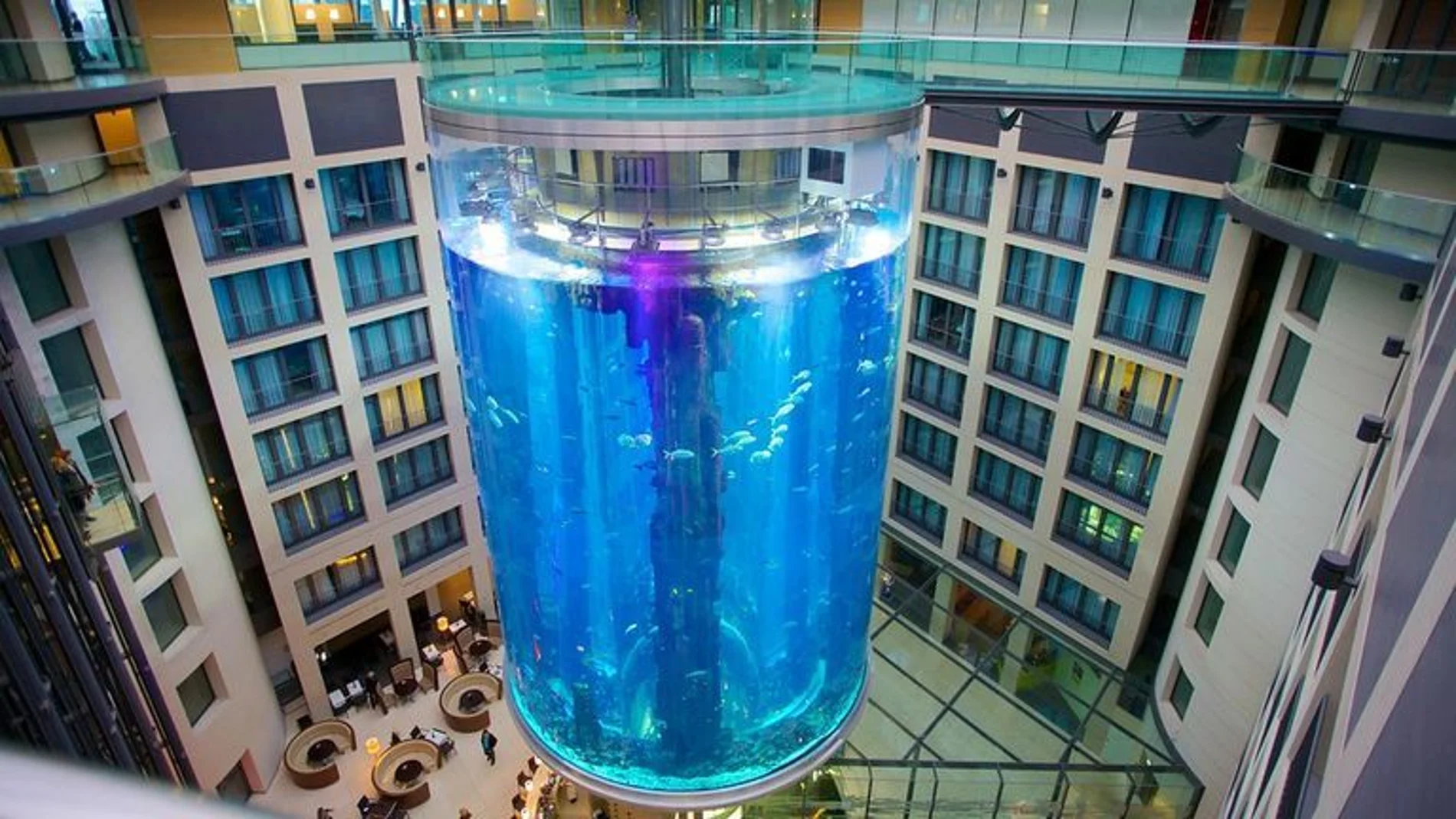 El AquaDom de Berlín, el acuario cilíndrico más grande del mundo