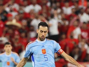 Sergio Busquets, en el partido contra Marruecos del Mundial