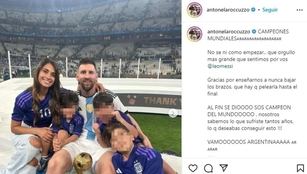 Antonella Roccuzzo y Messi junto a sus hijos