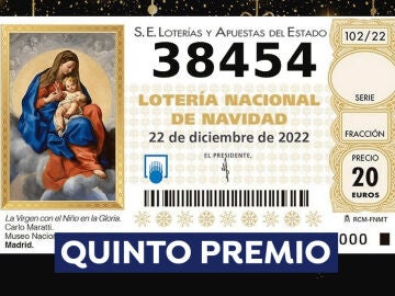 38.454, cuarto quinto premio de la Lotería de Navidad 2022 38.454, cuarto quinto premio de la Lotería de Navidad 2022