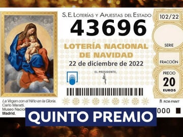 43.696, segundo quinto premio de la Lotería de Navidad 2022