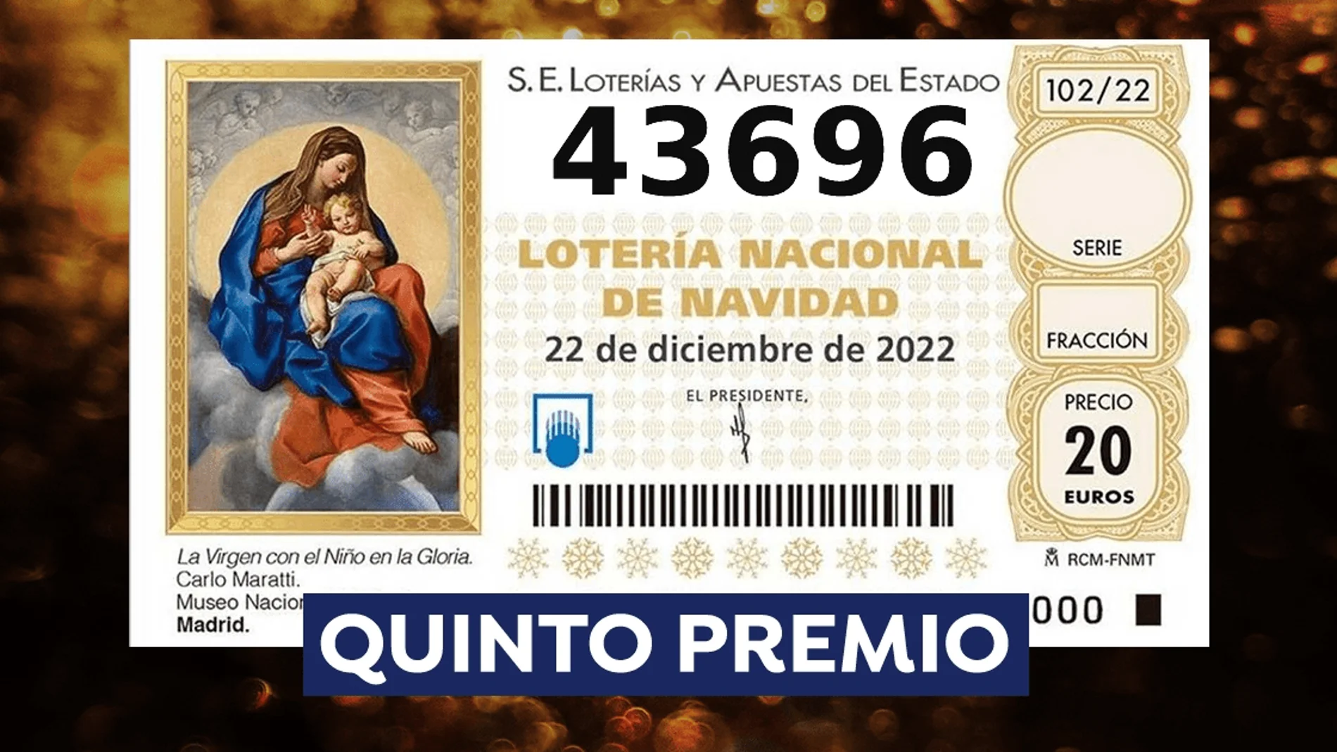 43.696, segundo quinto premio de la Lotería de Navidad 2022