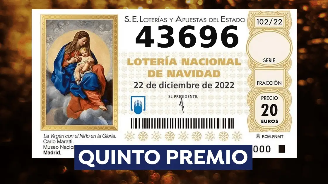 43.696, segundo quinto premio de la Loter&iacute;a de Navidad 2022