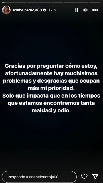 Anabel Pantoja agradece la preocupación de sus fans 