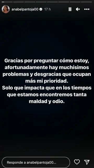 Anabel Pantoja agradece la preocupación de sus fans Anabel Pantoja agradece la preocupación de sus fans