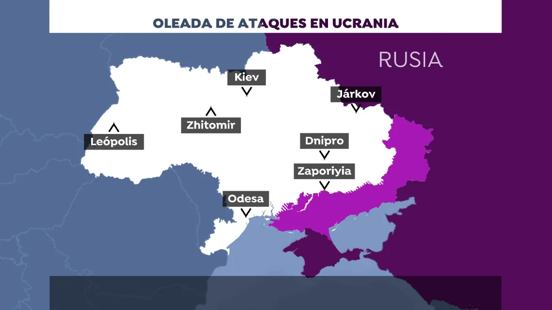 El mapa de la oleada de ataques en Ucrania El mapa de la oleada de ataques en Ucrania