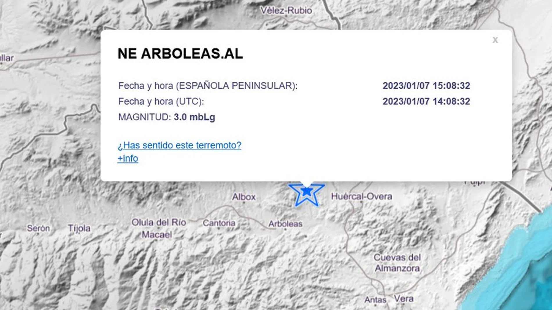 Un terremoto de magnitud 3 sacude el municipio de Arboleas, en Almeria