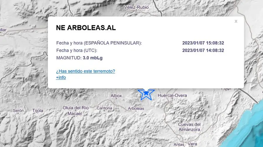 Un terremoto de magnitud 3 sacude el municipio de Arboleas, en Almeria Un terremoto de magnitud 3 sacude el municipio de Arboleas, en Almeria