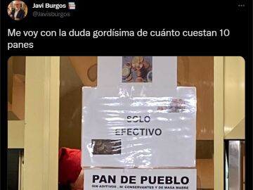 Tuit de Javier Burgos sobre el cartel de una panadería de un barrio de Valencia