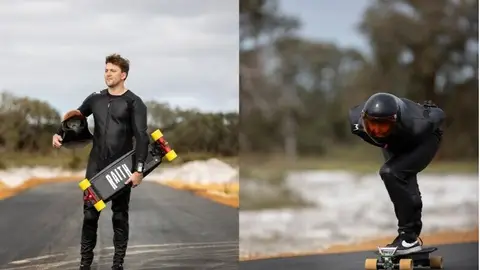 Raine Kent, poseedor del nuevo récord de velocidad sobre un monopatín eléctrico Raine Kent, poseedor del nuevo récord de velocidad sobre un monopatín eléctrico