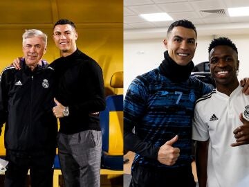 Cristiano Ronaldo posa con Ancelotti y Vinicius en la ciudad deportiva del Al-Nassr