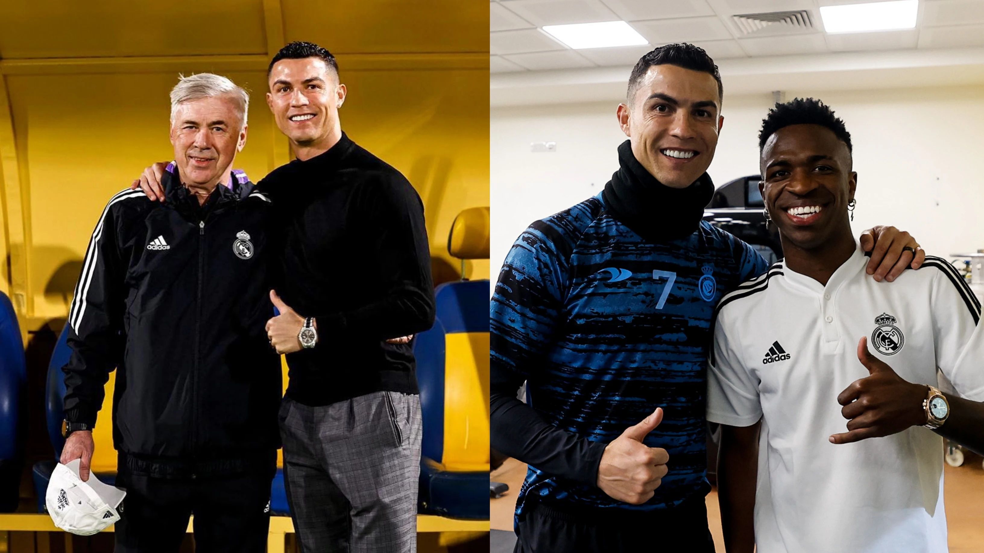 Cristiano Ronaldo posa con Ancelotti y Vinicius en la ciudad deportiva del Al-Nassr