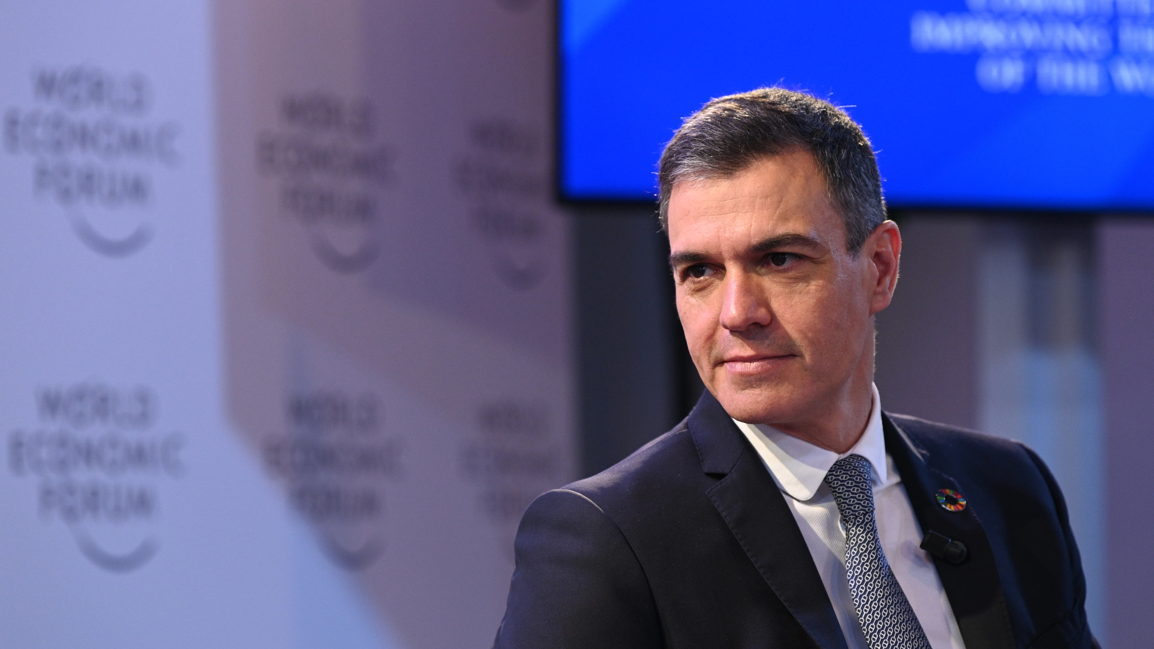 El presidente del Gobierno, Pedro S&aacute;nchez, este martes durante la reuni&oacute;n anual del Foro Econ&oacute;mico Mundial