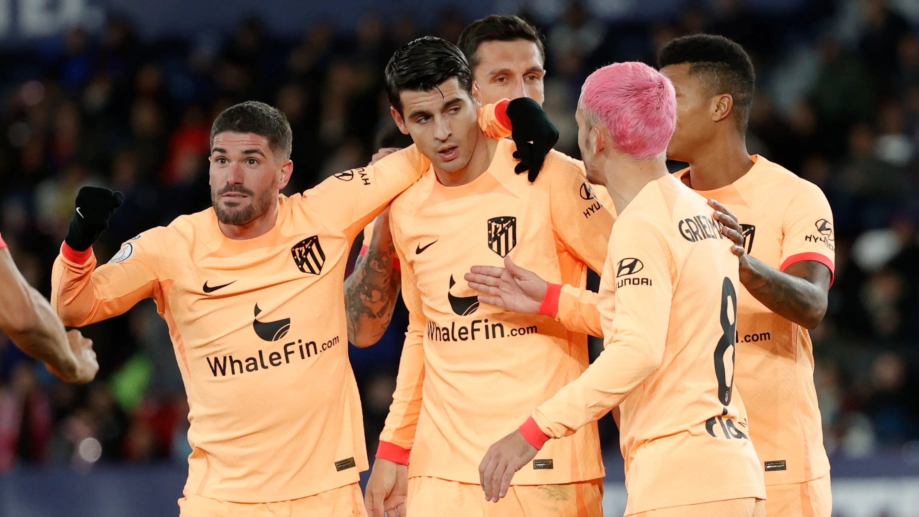 Los jugadores del Atl&eacute;tico de Madrid celebra un gol ante el Levante