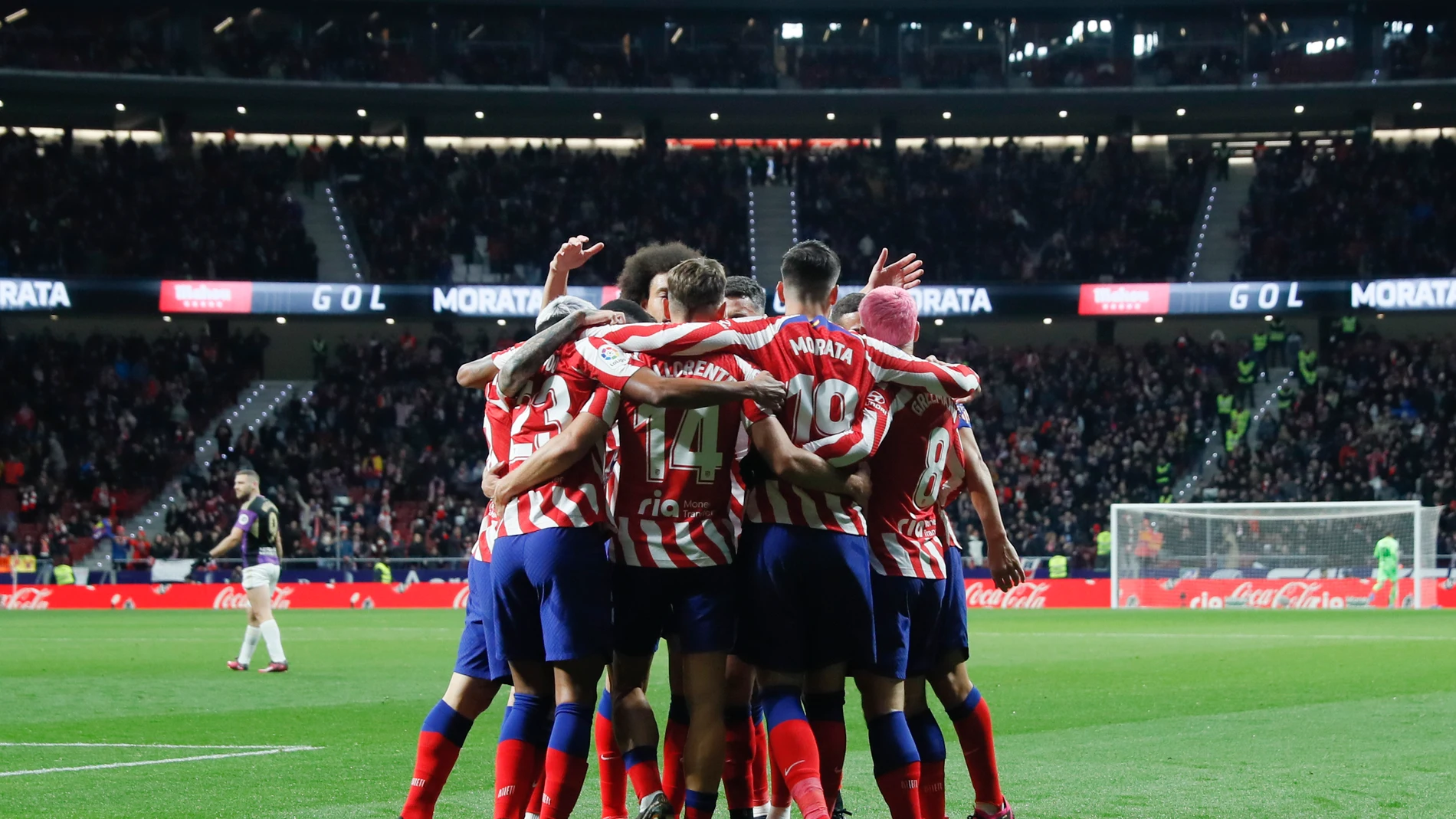 El Atlético de Madrid celebra uno de los goles ante el Valladolid en el Metropolitano