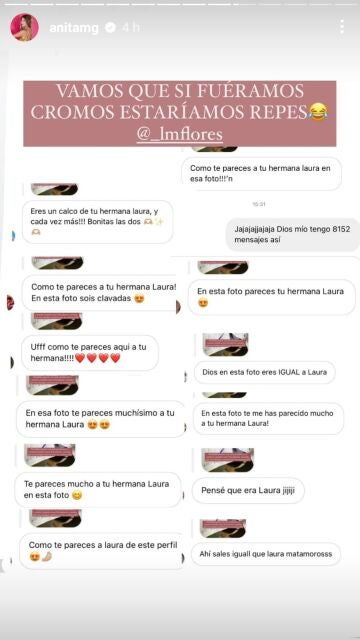 Anita Matamoros muestra los mensajes que ha recibido sobre su parecido con su hermana Laura
