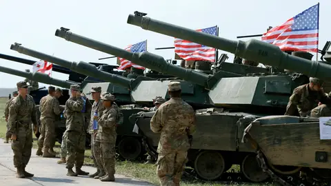 Vista de tanques Abrams de EEUU, en una fotografía de archivo Vista de tanques Abrams de EEUU, en una fotografía de archivo