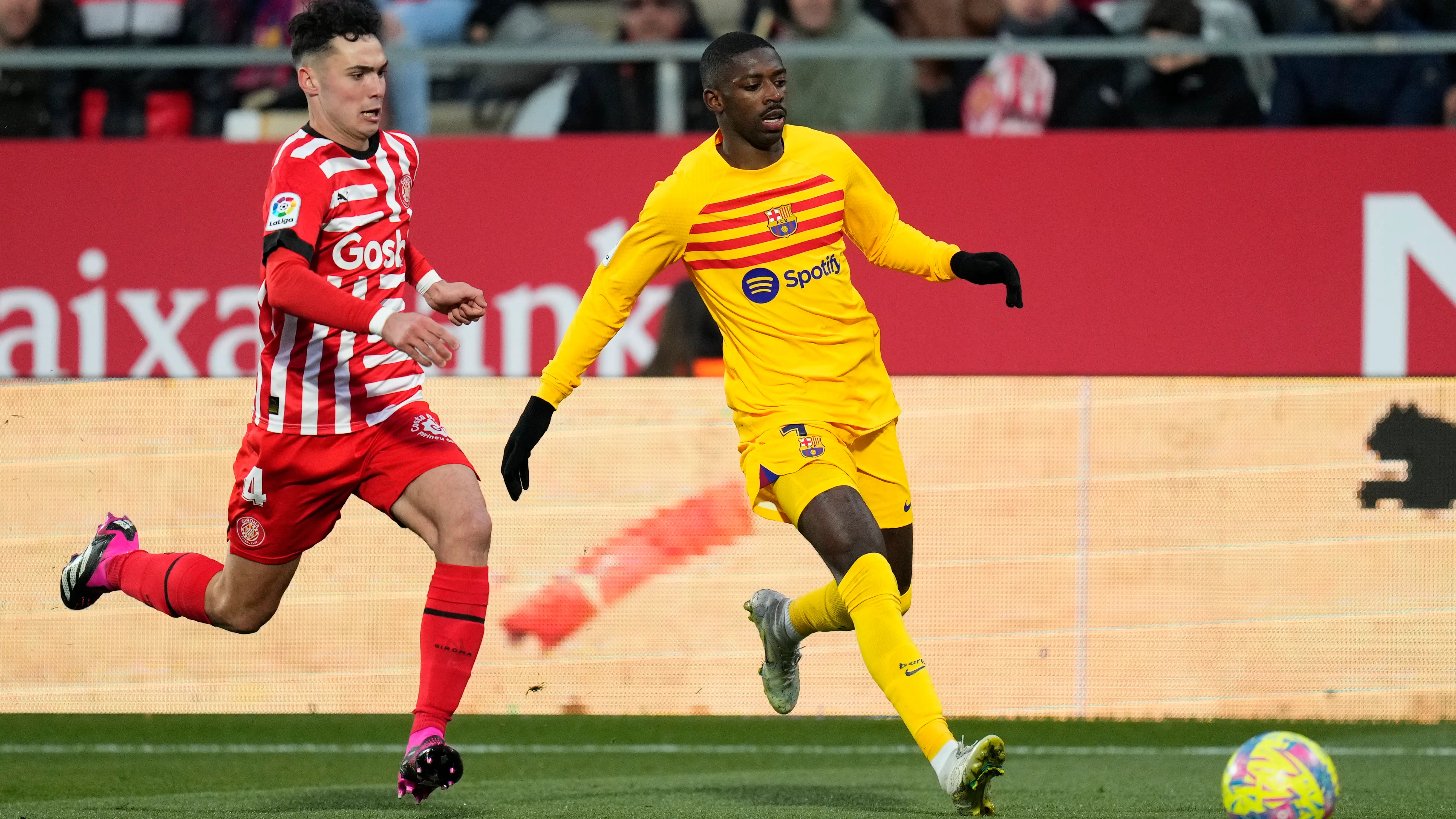 Momento en el que Demb&eacute;l&eacute; se lesiona en el partido ante el Girona