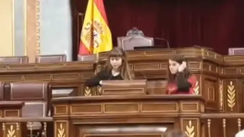 Activistas de Futuro Vegetal se pegan al atril del Congreso de los Diputados Activistas de Futuro Vegetal se pegan al atril del Congreso de los Diputados