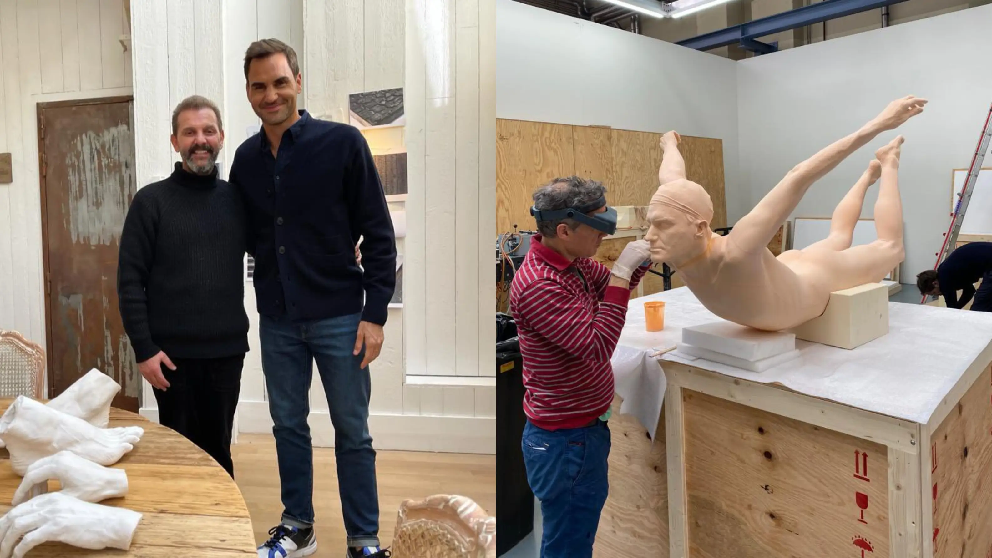 Roger Federer junto al artista suizo Ugo Rondinone Roger Federer junto al artista suizo Ugo Rondinone