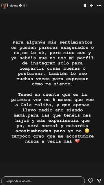 Violeta Mangriñán se sincera sobre sus sentimientos Violeta Mangriñán se sincera sobre sus sentimientos