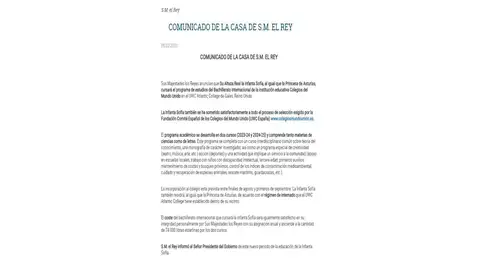 Comunicado Casa Real Comunicado Casa Real