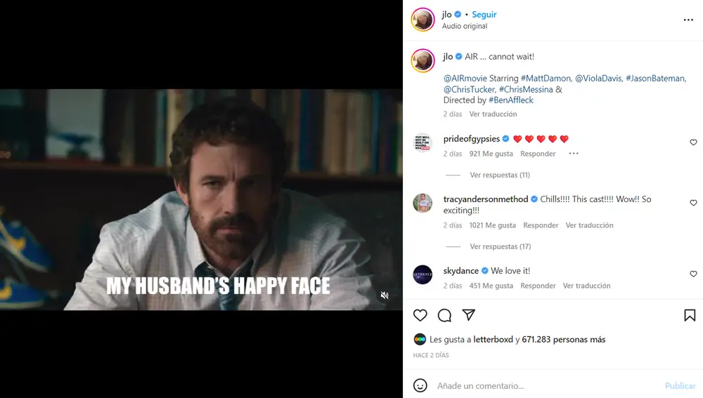 Captura de pantalla del meme de Jennifer Lopez sobre Ben Affleck