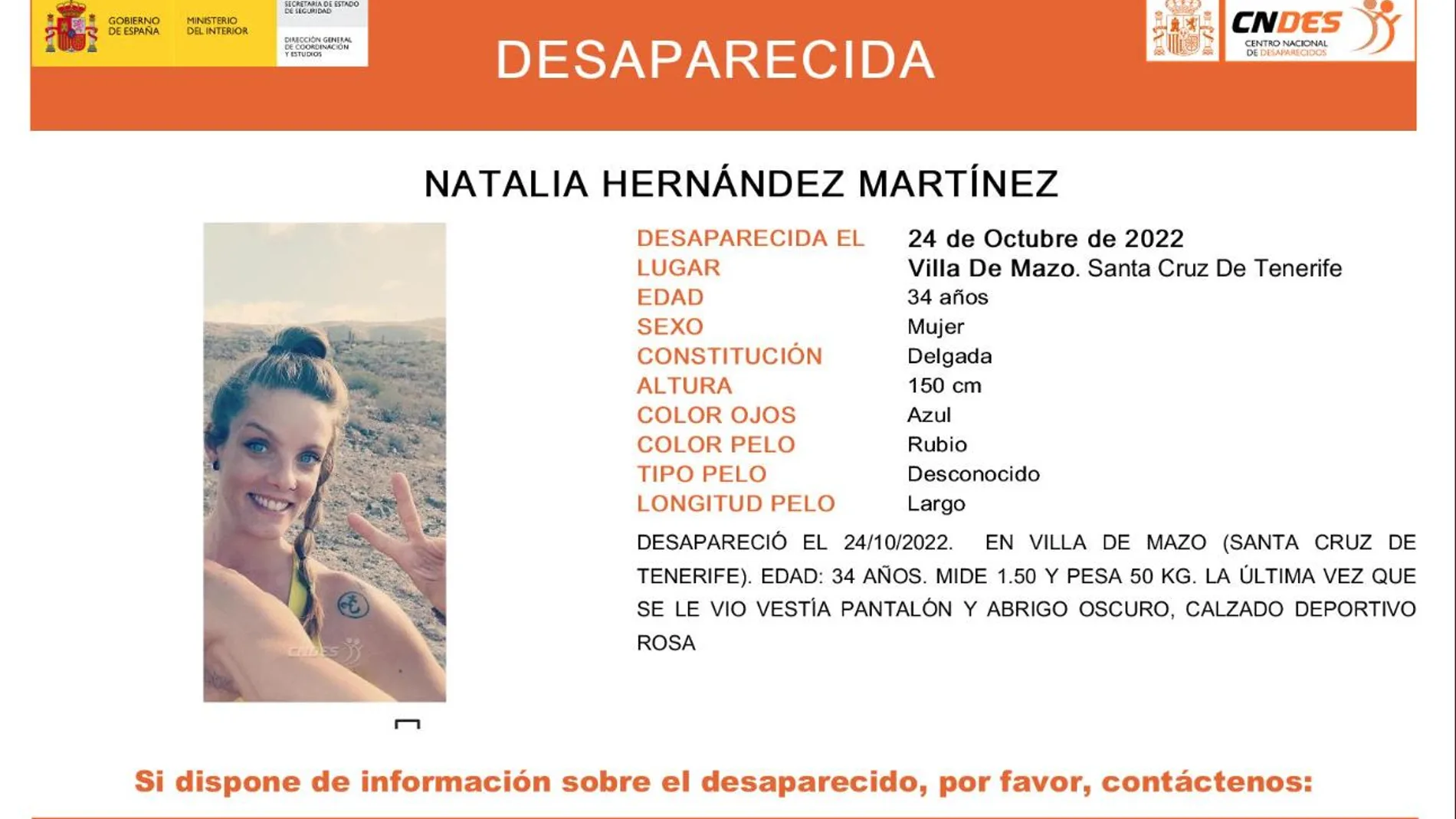 Natalia Hernández, desaparecida en La Palma