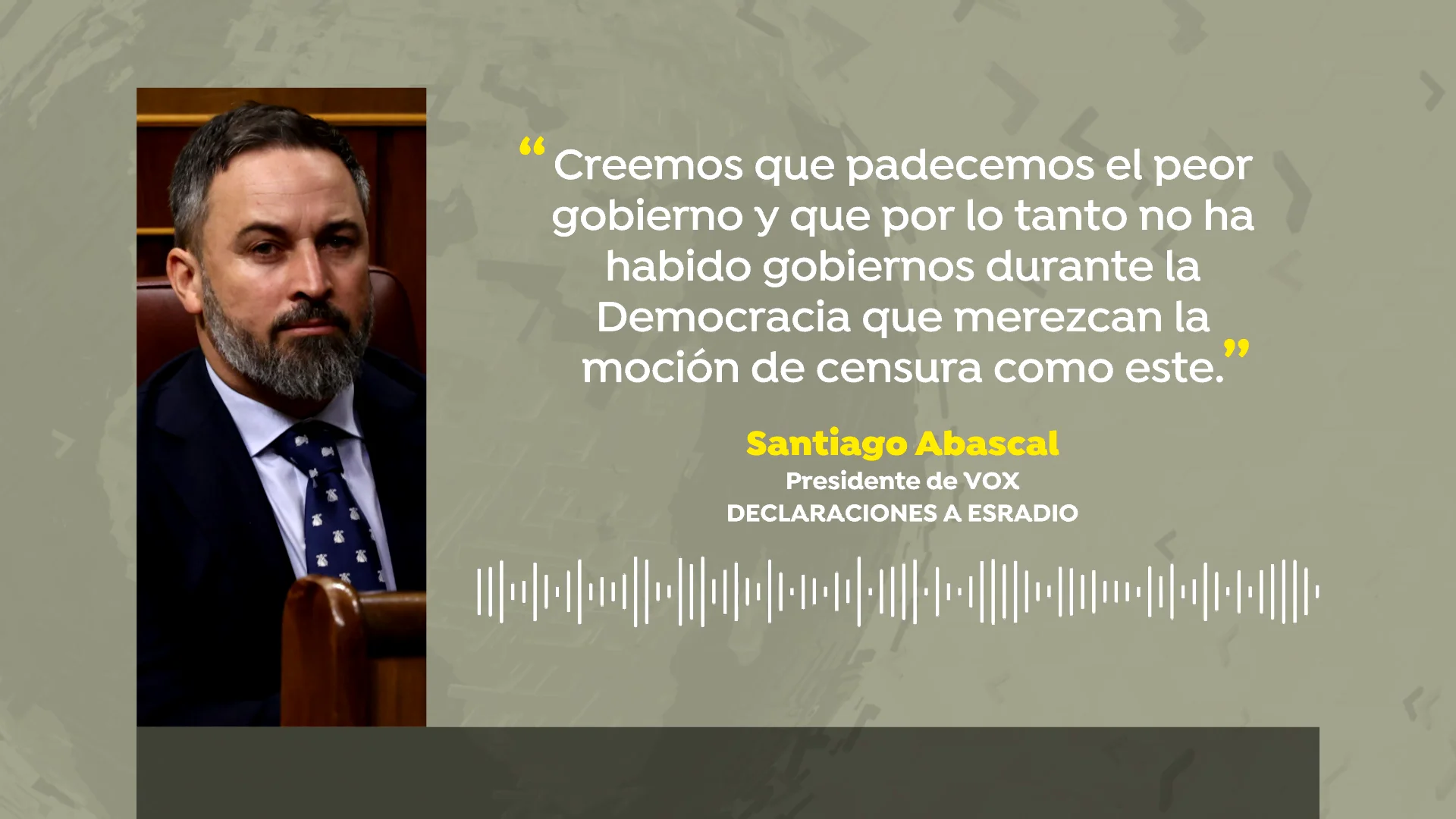 Vox registrará este lunes su moción de censura contra el Gobierno con el objetivo de "acabar con sus políticas" Vox registrará este lunes su moción de censura contra el Gobierno con el objetivo de "acabar con sus políticas"