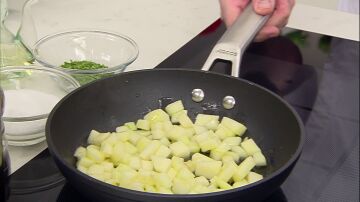   Add the pear cubes and sauté them