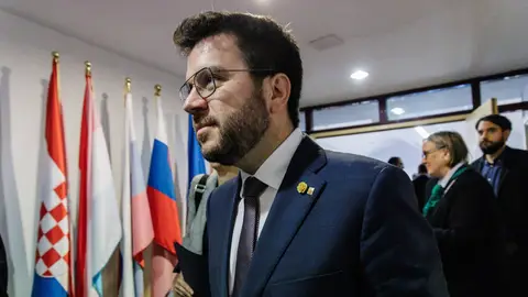 El presidente de la Generalitat de Catalunya, Pere Aragonès, a su salida de una reunión con la comisión de investigación del Parlamento Europeo sobre el caso Pegasus El presidente de la Generalitat de Catalunya, Pere Aragonès, a su salida de una reunión con la comisión de investigación del Parlamento Europeo sobre el caso Pegasus