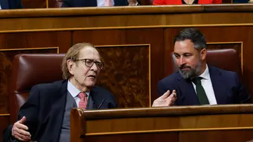 Ramón Tamames y Santiago Abascal durante la moción de censura Ramón Tamames y Santiago Abascal durante la moción de censura