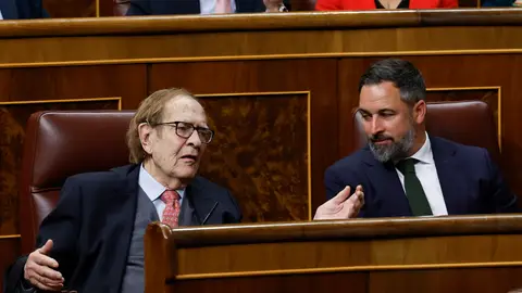 Ramón Tamames y Santiago Abascal durante la moción de censura Ramón Tamames y Santiago Abascal durante la moción de censura