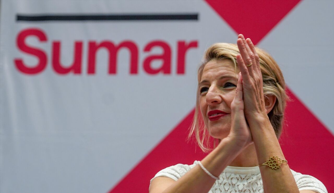 Yolanda Díaz durante un acto de Sumar