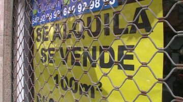 Cartel de 'se alquila' y 'se vende' en el escaparate de un negocio