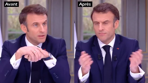 Imagen de Macron con el reloj y sin el reloj tras quitárselo 'disimuladamente' Imagen de Macron con el reloj y sin el reloj tras quitárselo 'disimuladamente'