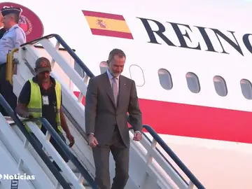Un trabajador del aeropuerto se salta el protocolo y baja las escalera del avión con el rey Felipe VI Un trabajador del aeropuerto se salta el protocolo y baja las escalera del avión con el rey Felipe VI