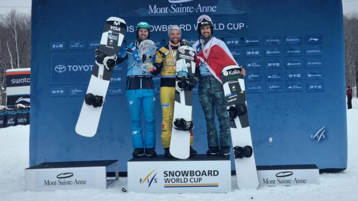 El podio final de la Copa del Mundo de snowboardcross El podio final de la Copa del Mundo de snowboardcross