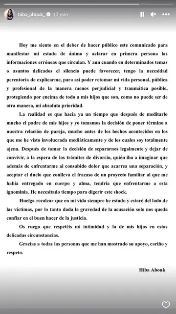 Hiba Abouk confirma su separación de Achraf Hakimi Hiba Abouk confirma su separación de Achraf Hakimi