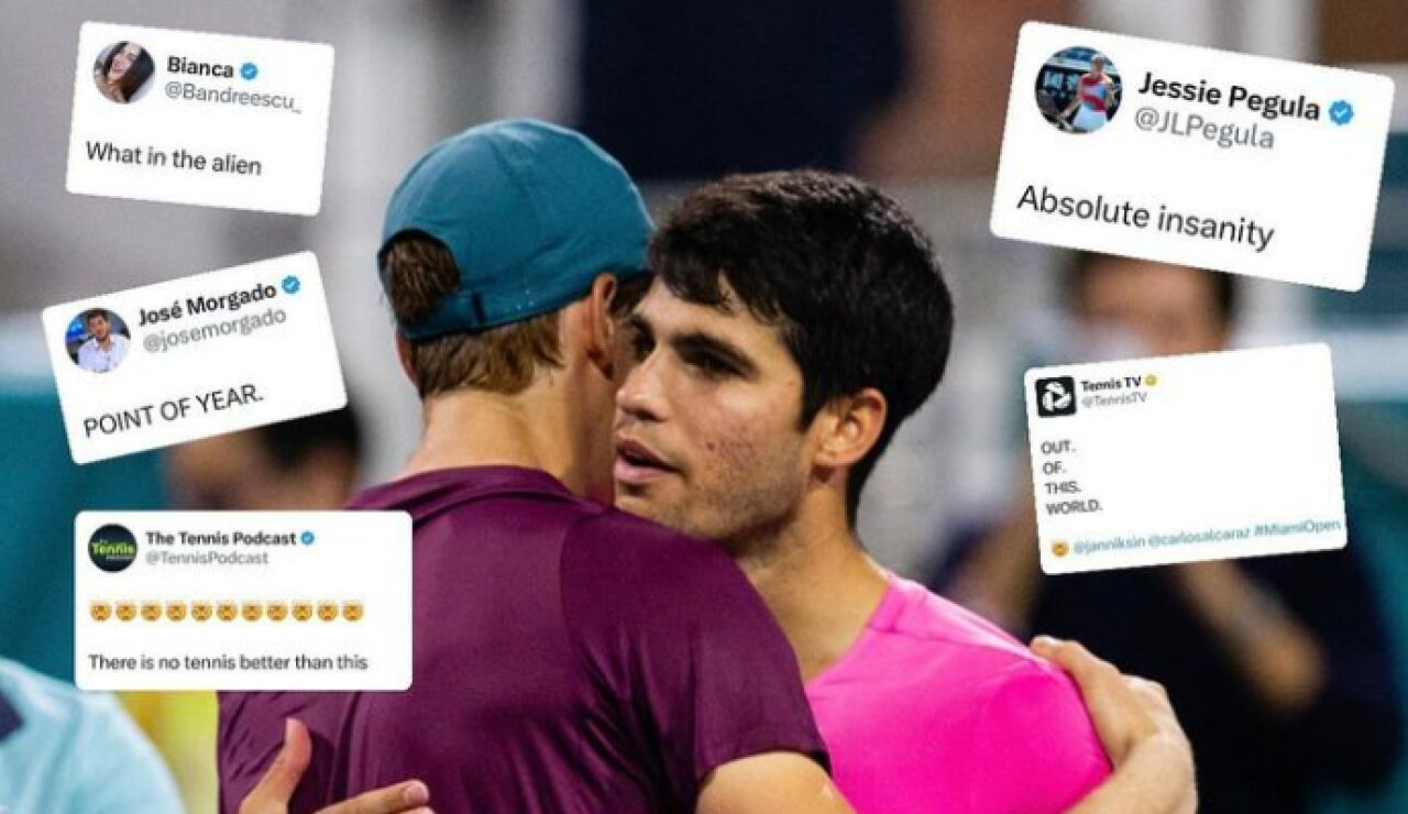 Publicación subida por el torneo de Miami y el ATP Tour por el brutal punto entre Alcaraz y Sinner