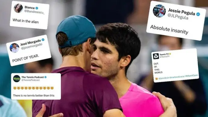 Publicaci&oacute;n subida por el torneo de Miami y el ATP Tour por el brutal punto entre Alcaraz y Sinner