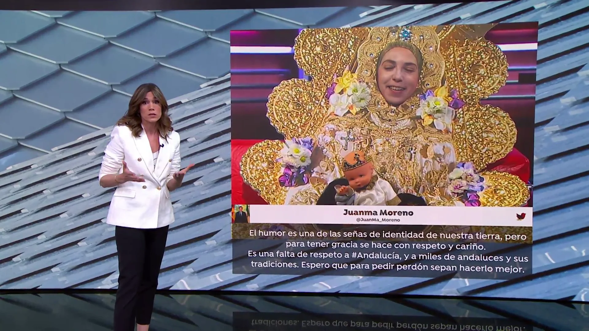 Juanma Moreno tilda de falta de respeto sátira sobre Virgen del Rocío en TV3 y exige disculpas Juanma Moreno tilda de falta de respeto sátira sobre Virgen del Rocío en TV3 y exige disculpas
