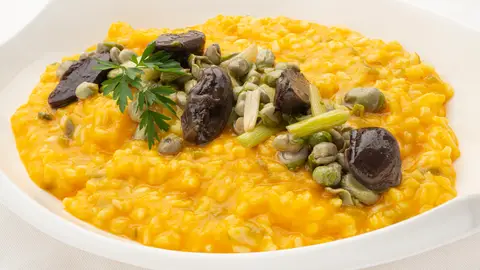 Risotto de verduras con mollejas de pato Risotto de verduras con mollejas de pato